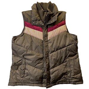 Old Navy Puffer Vest Womens XL Brown Pink Stripes Full Zip Snap Gorpcore Outdoor